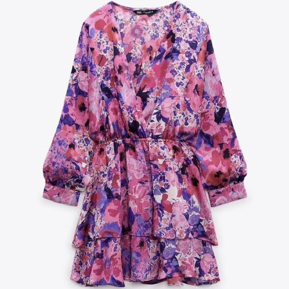ZARA Womens Floral Mini Dress Size S Pink Colorful Girly Flowy Bohemian - Picture 2 of 2